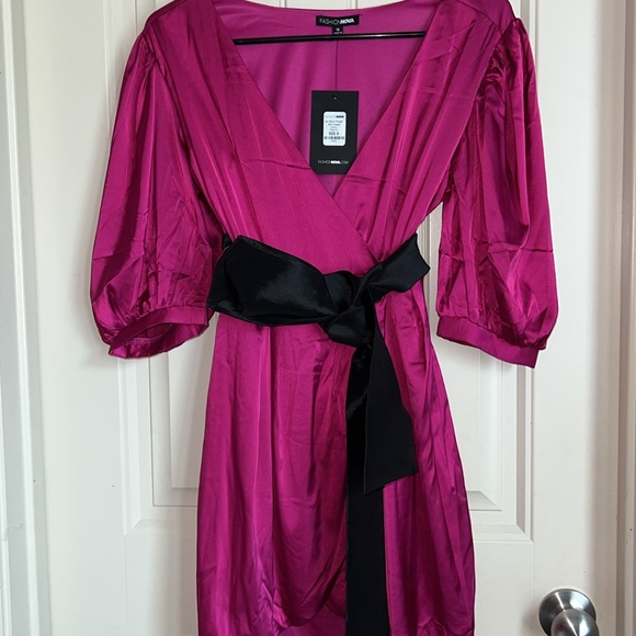 Puff Sleeve Mini Wrap Dress - Picture 6 of 9